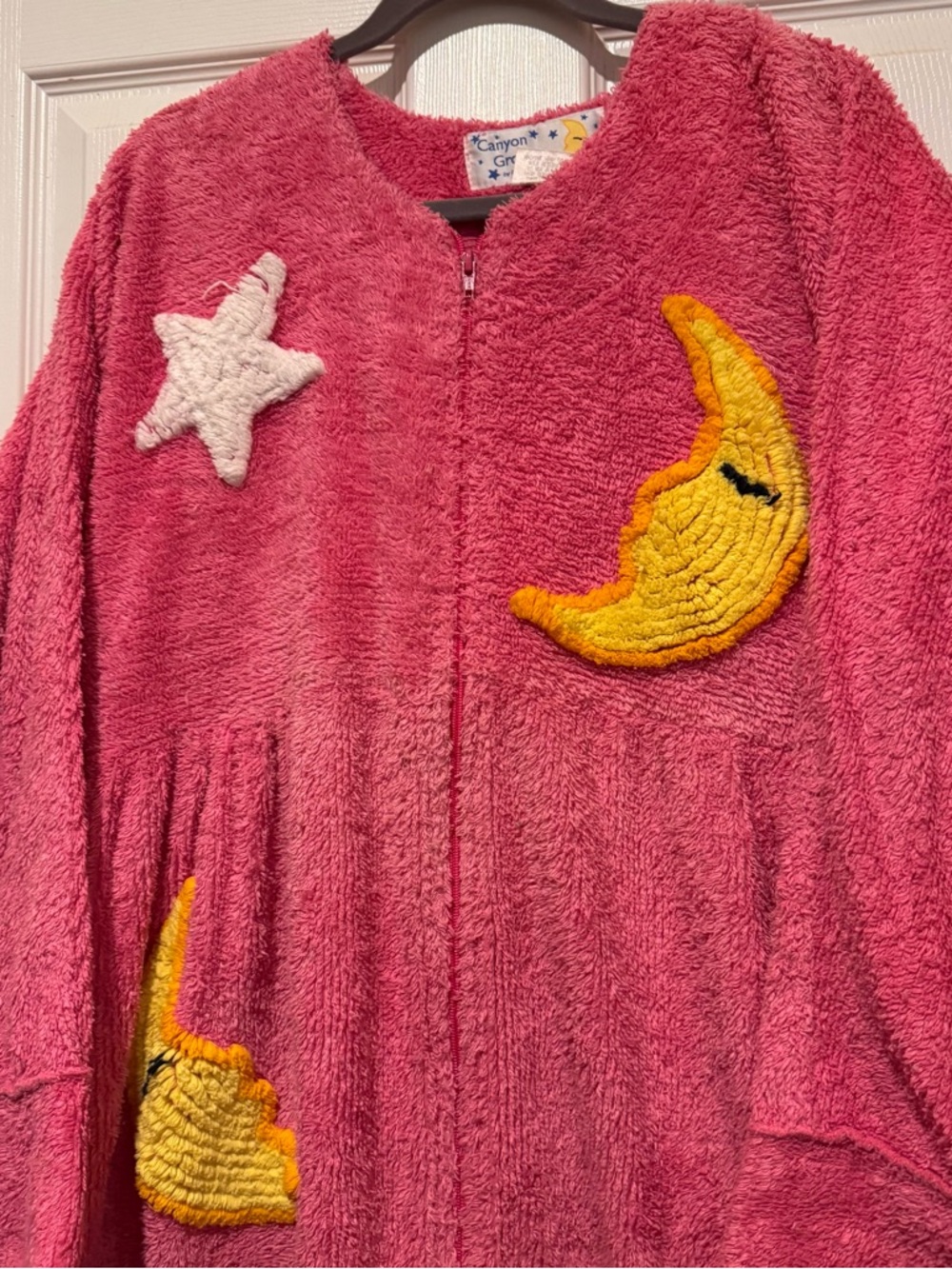 Vintage 90s Canyon Group Chenille Celestial Full Length Zip Up Robe Pink - Picture 3 of 9